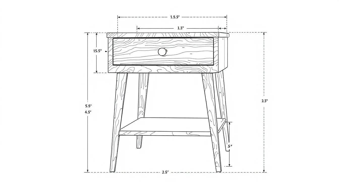 A sketch of how to make a nightstand, displaying the design layout.