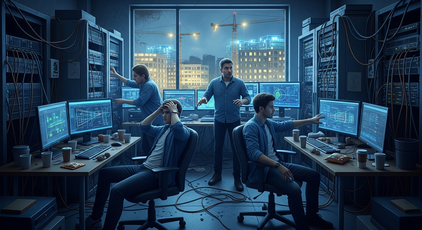 University IT team working with limited cybersecurity budget while larger campus projects take priority in the background.