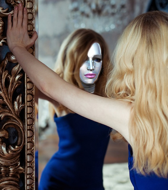 A person looking in the mirror, accepting their imperfections