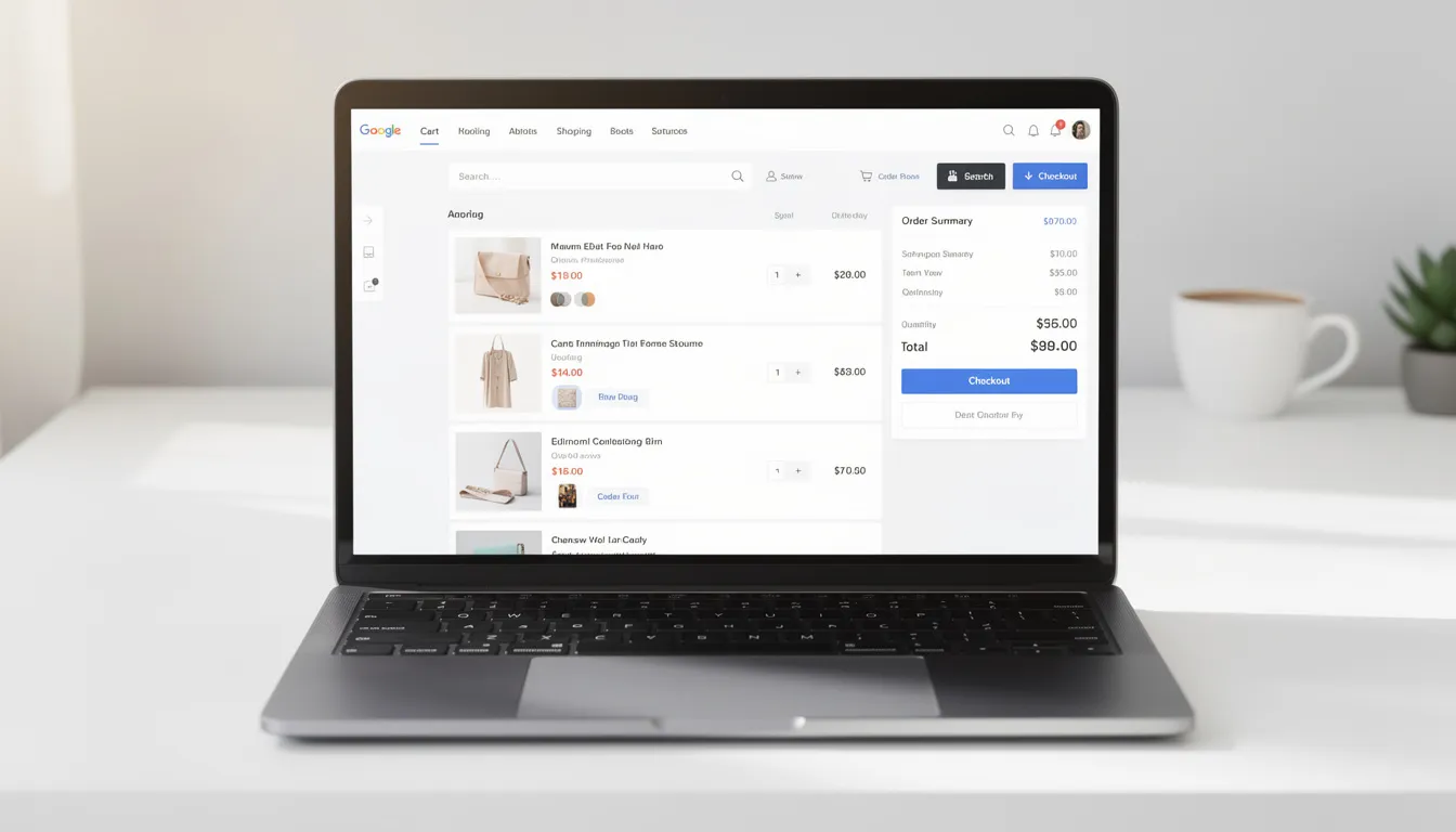 The image shows a laptop screen displaying an online shopping cart filled with various products, symbolizing the digital marketing space where many business owners can sell products and generate passive income. This visual represents the tools and resources available for entrepreneurs to develop their business model and enhance their marketing strategies.