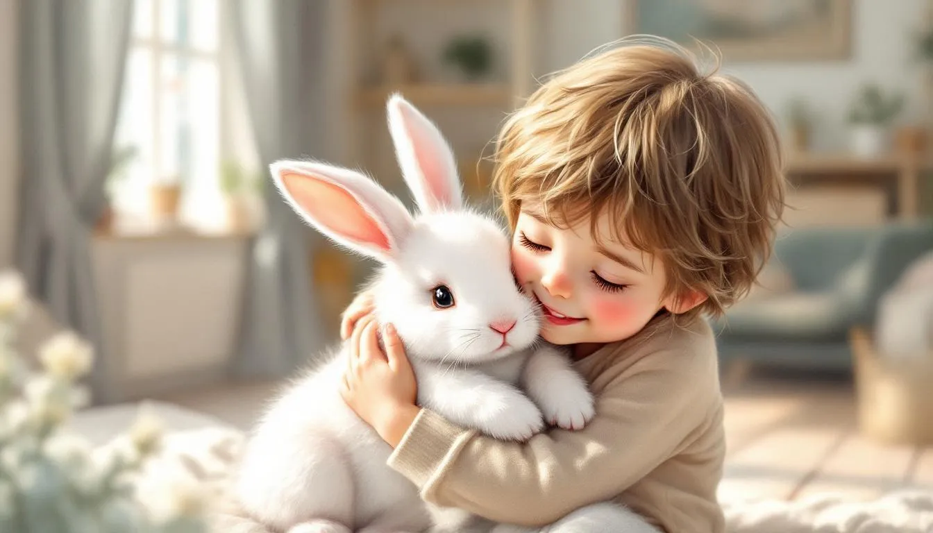 A rabbit being held gently by its owner, illustrating the question of whether rabbits like to be held.