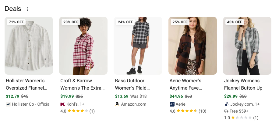 Google’s Deals section highlights promotions, discounts, and sales