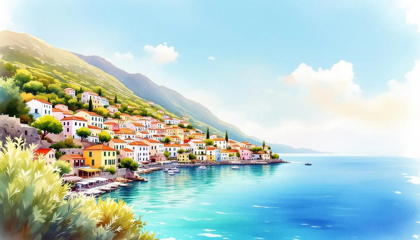 Panoramiczny widok na wyspę Symi z kolorowymi domami i portem Gialos