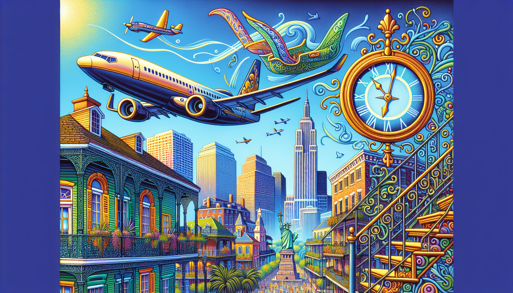 Illustration depicting the flight time from New Orleans to New York.