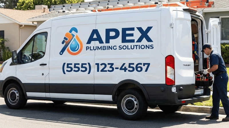 A van with decals of Clear logo and phone number