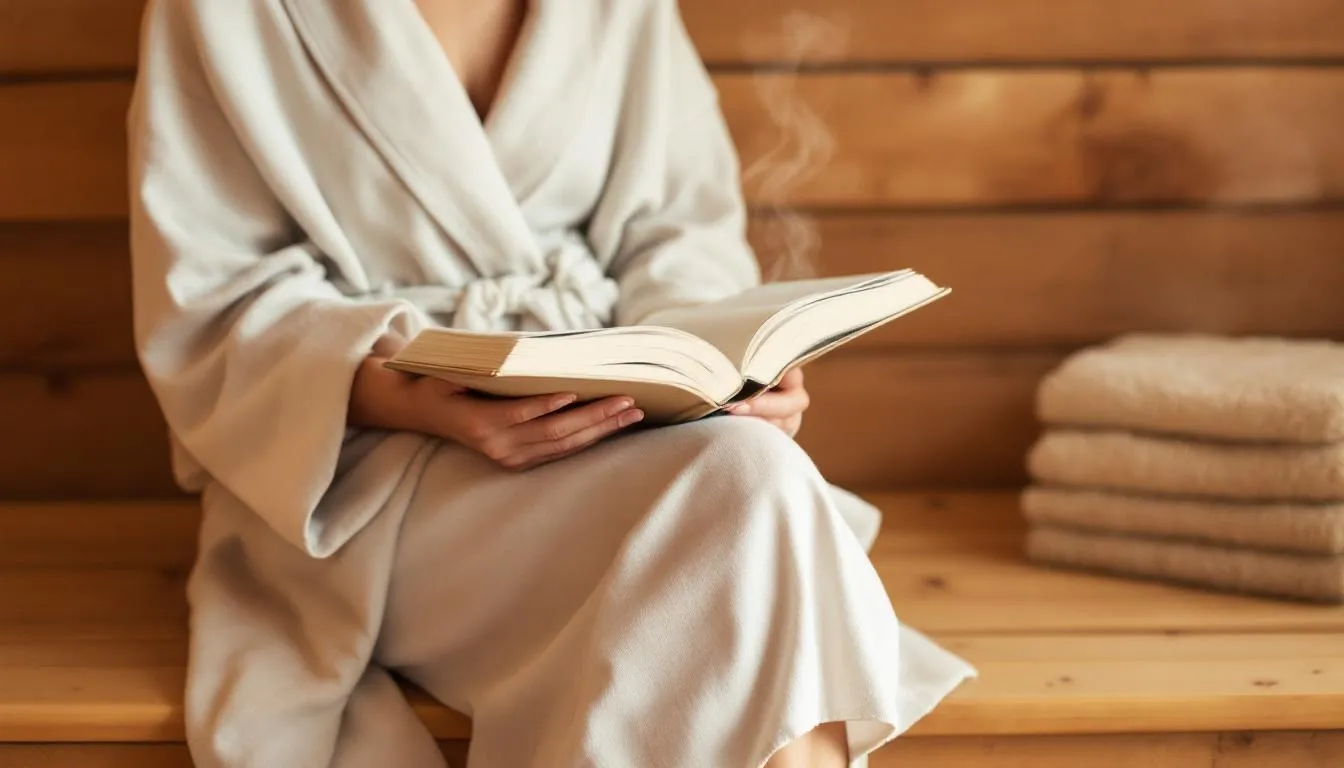 Best practices for reading in a sauna, including tips on avoiding direct heat.