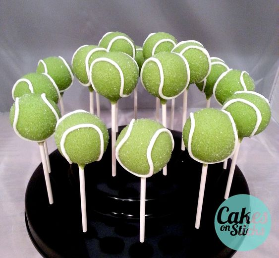 Tennis ball cake tops: available from the site cakesonsticks.com