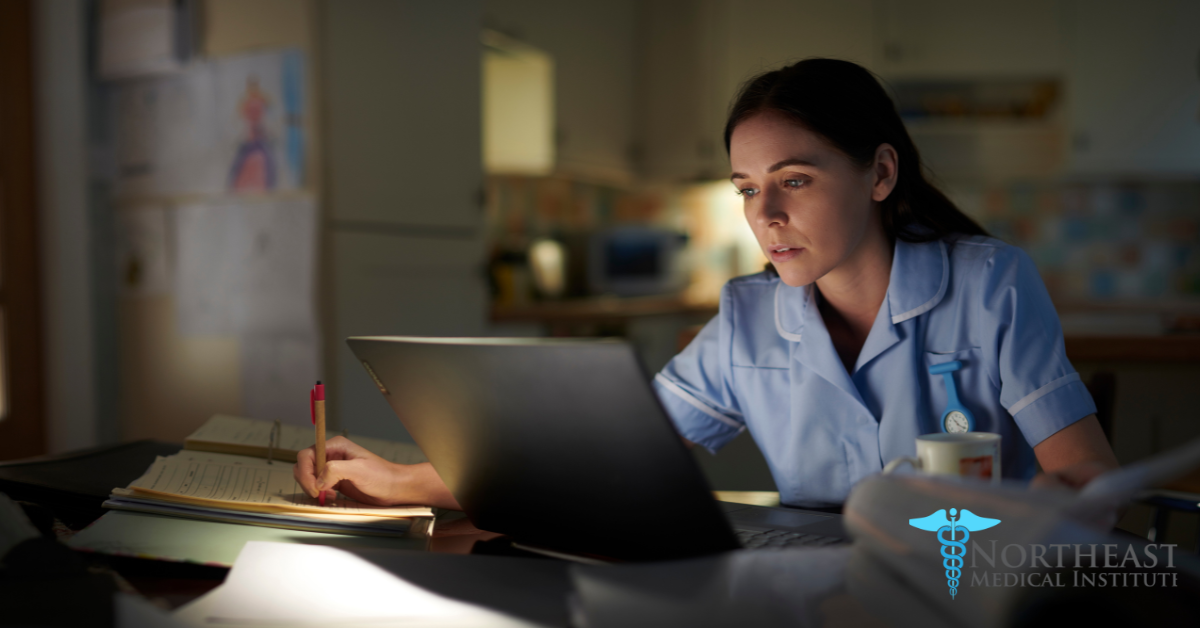 Illustration of a person studying at night