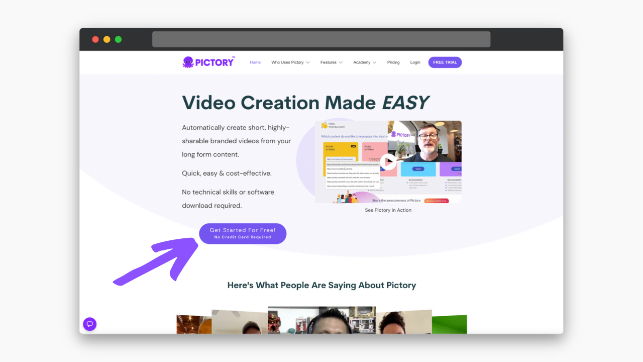 Sign up for a FREE Pictory account