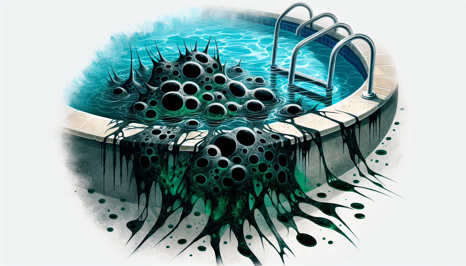 Illustration of black algae in a pool