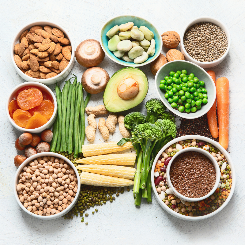 Picture of a variety of plant-based protein sources.