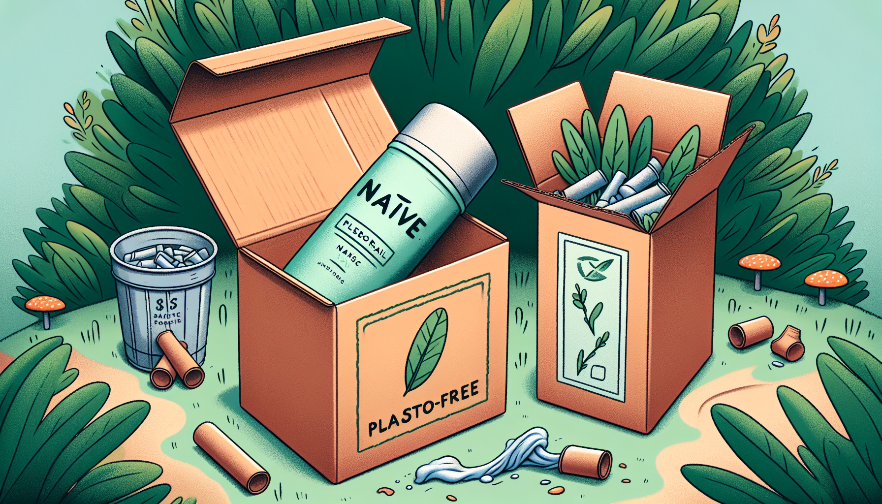 Illustration of unboxing experience for Native's plastic-free deodorant