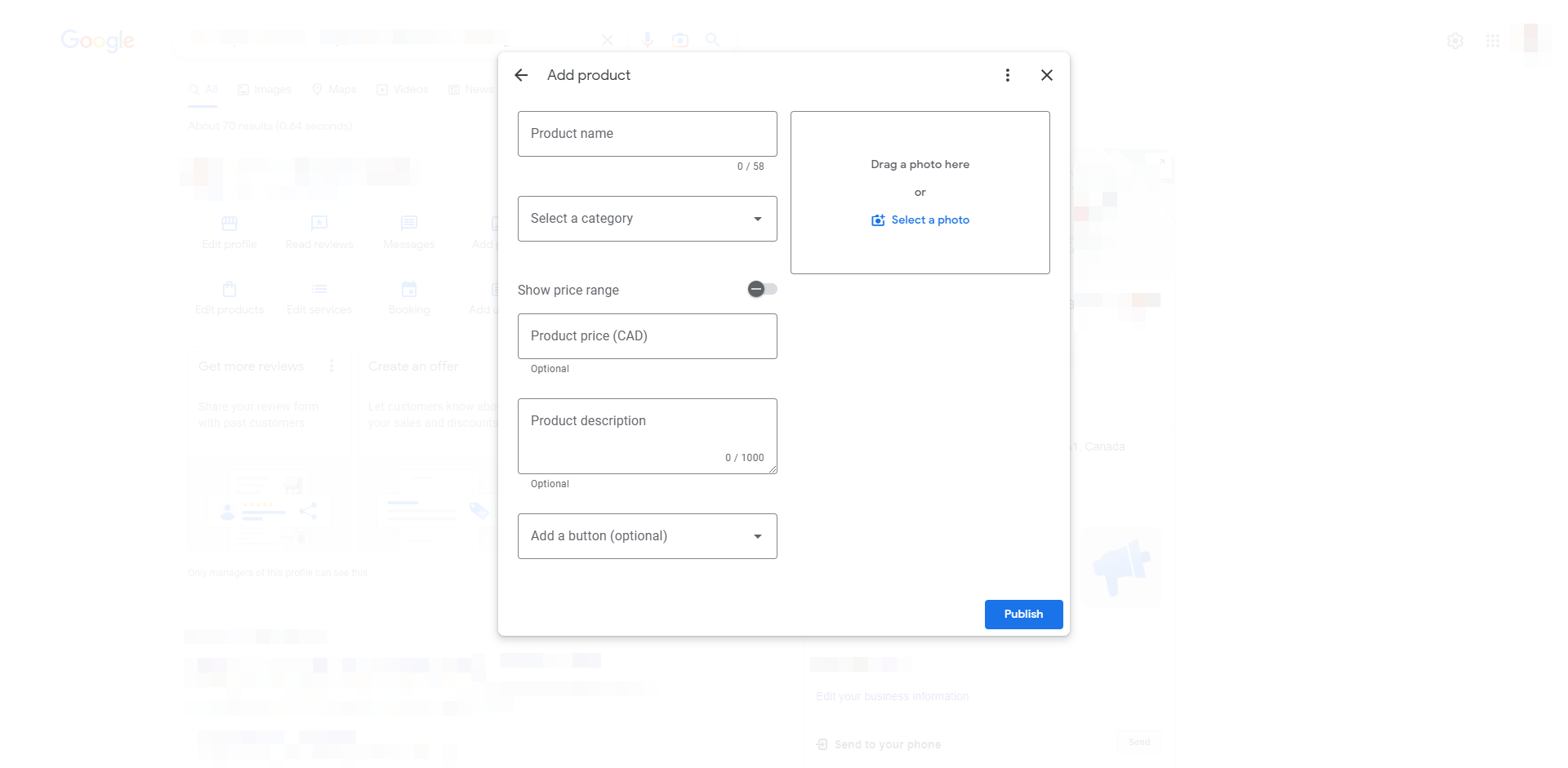 google business profile products and services