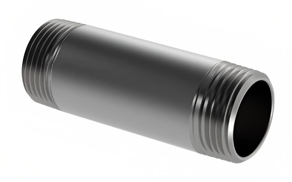 Join and extend pipes with corrosion-resistant stainless steel nipples, available in various diameters and lengths for plumbing, petrochemical, food processing, and pharmaceutical applications.