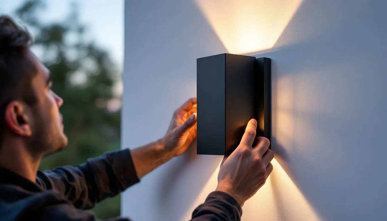 Installation tips for LED outdoor wall lanterns being demonstrated.