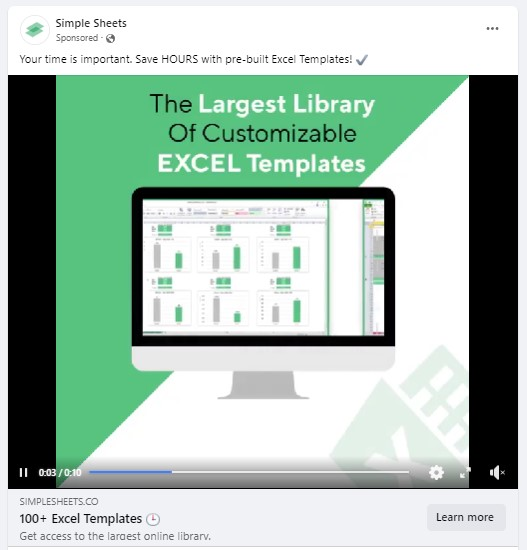 Facebook ad from Simple Sheets.
