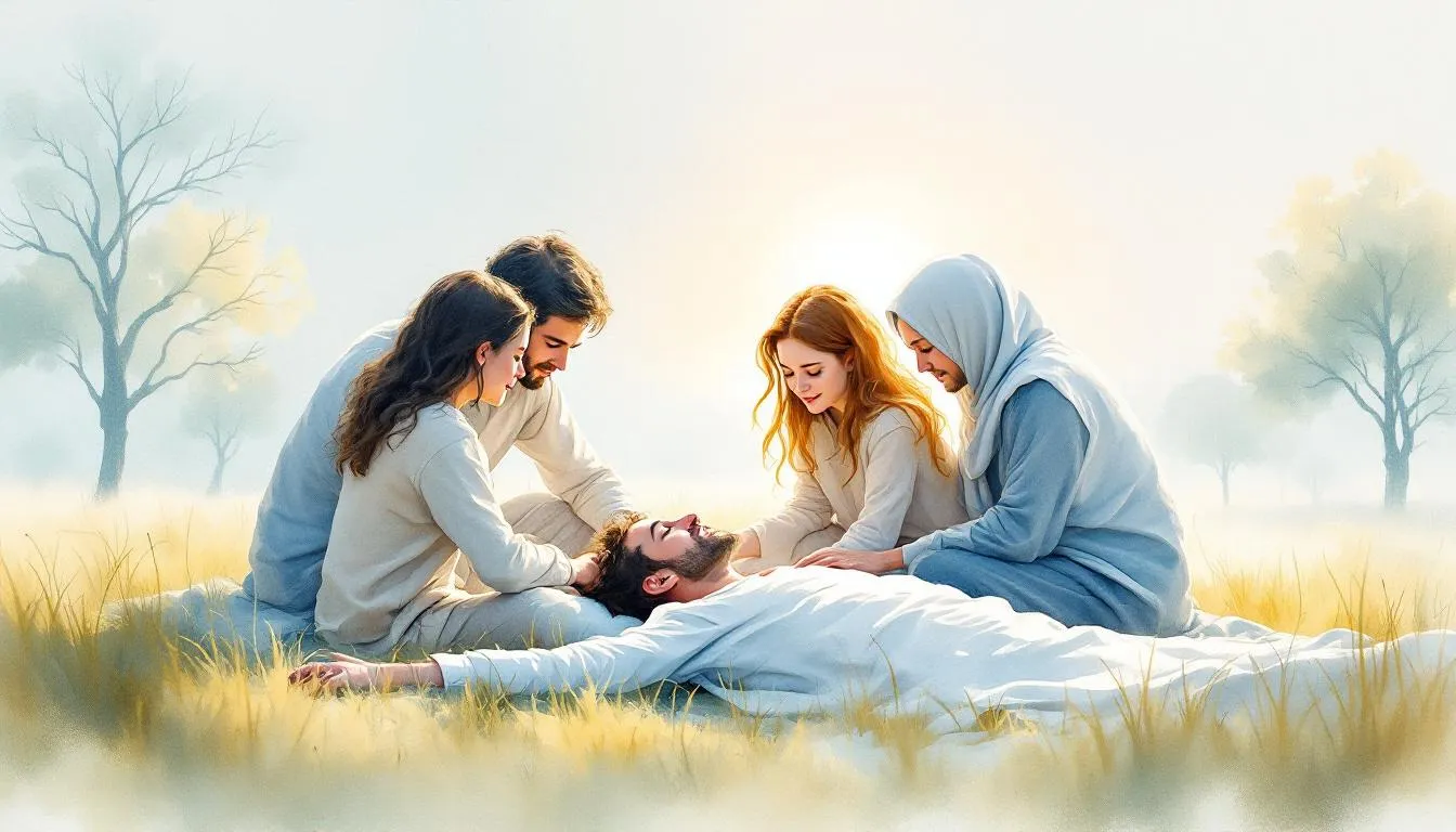 Freunde und Familie, die einem sterbenden Menschen Trost spenden.
