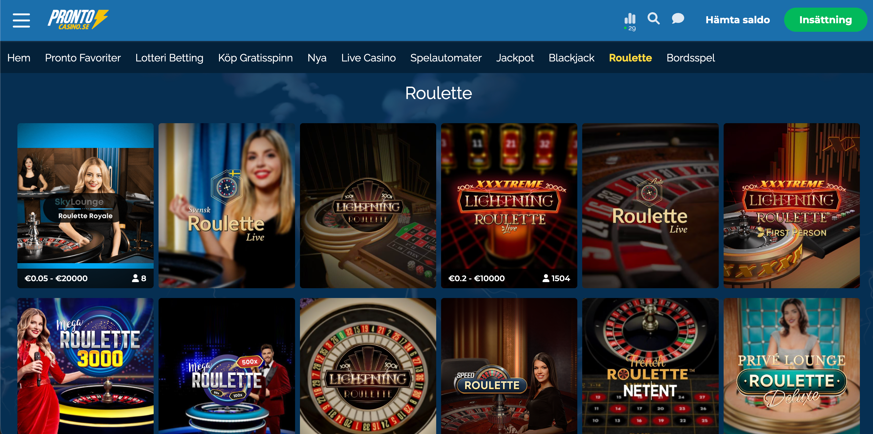 Pronto Casino roulette
