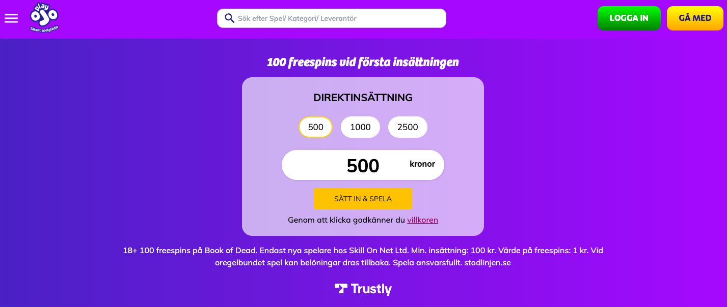 Playojo omsättningsfri bonus