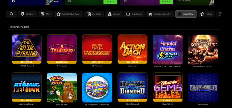 Game thumbnails at DraftKings Casino.