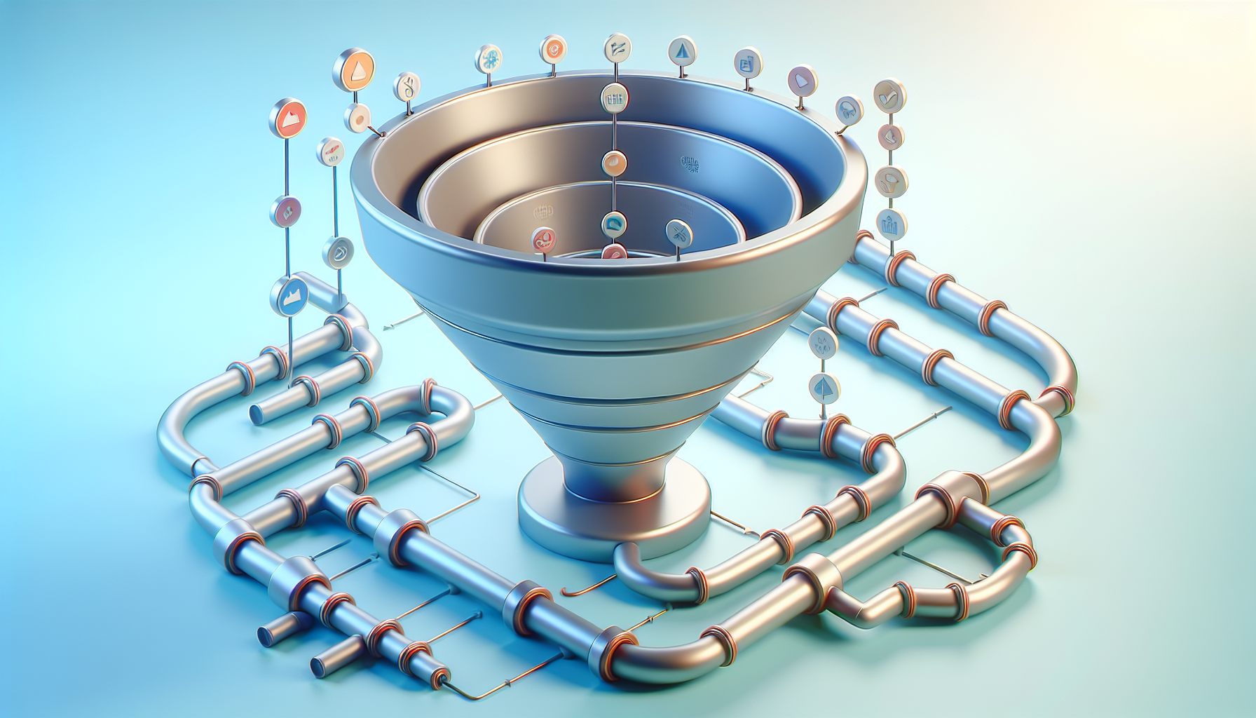 Illustration of a sales funnel and a pipeline
