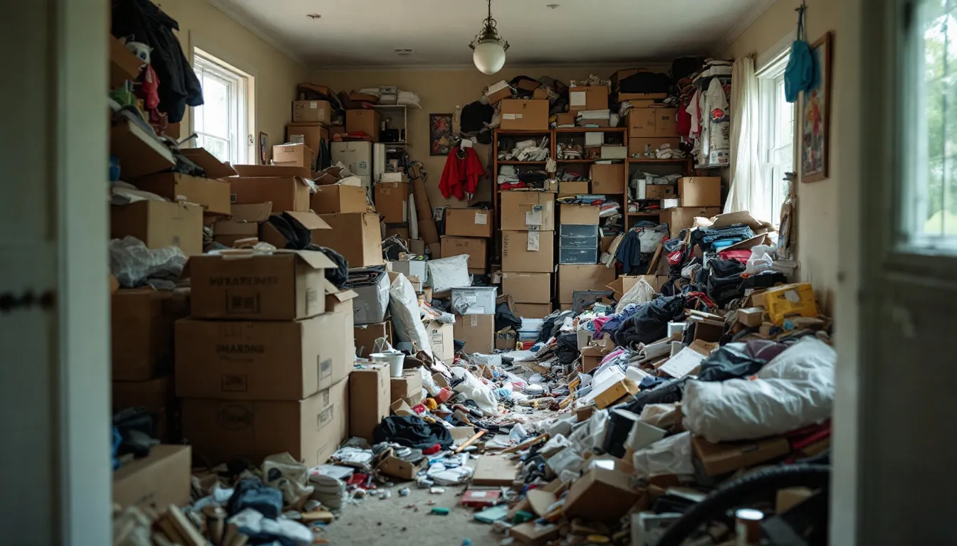 A cluttered home representing the impact of hoarding disorder.