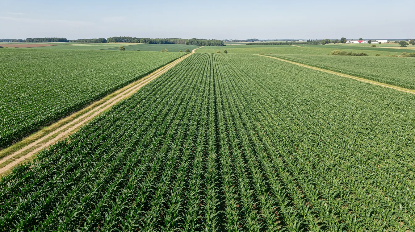 7f17938f 325d 4a3c a680 ab6812d027af An aerial view showcases vast green maize agricultural fields extending to the horizon, emphasizing the potential for maize-based ethanol production. This landscape highlights the importance of grain-based ethanol plants in contributing to renewable energy and sustainability efforts.