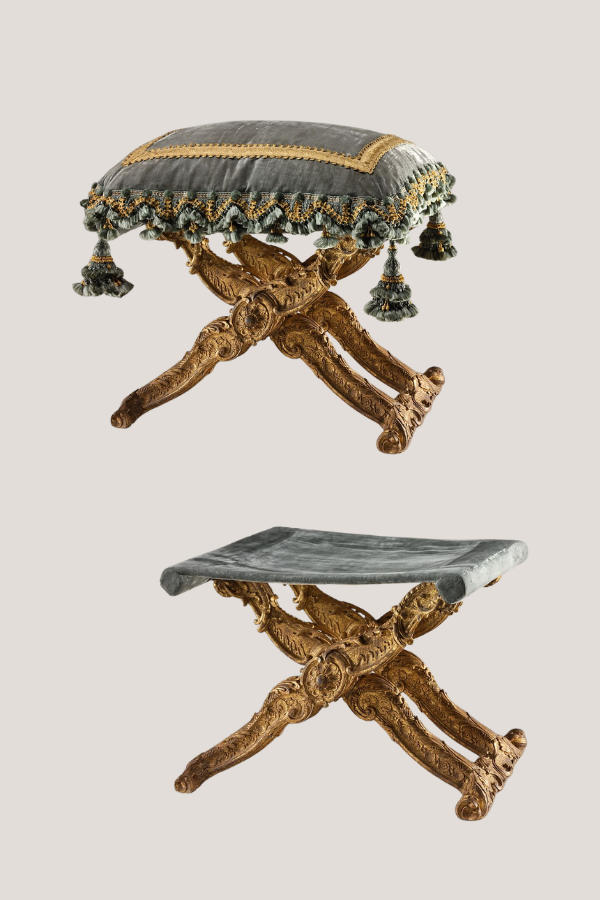 a stool with rosette passementerie