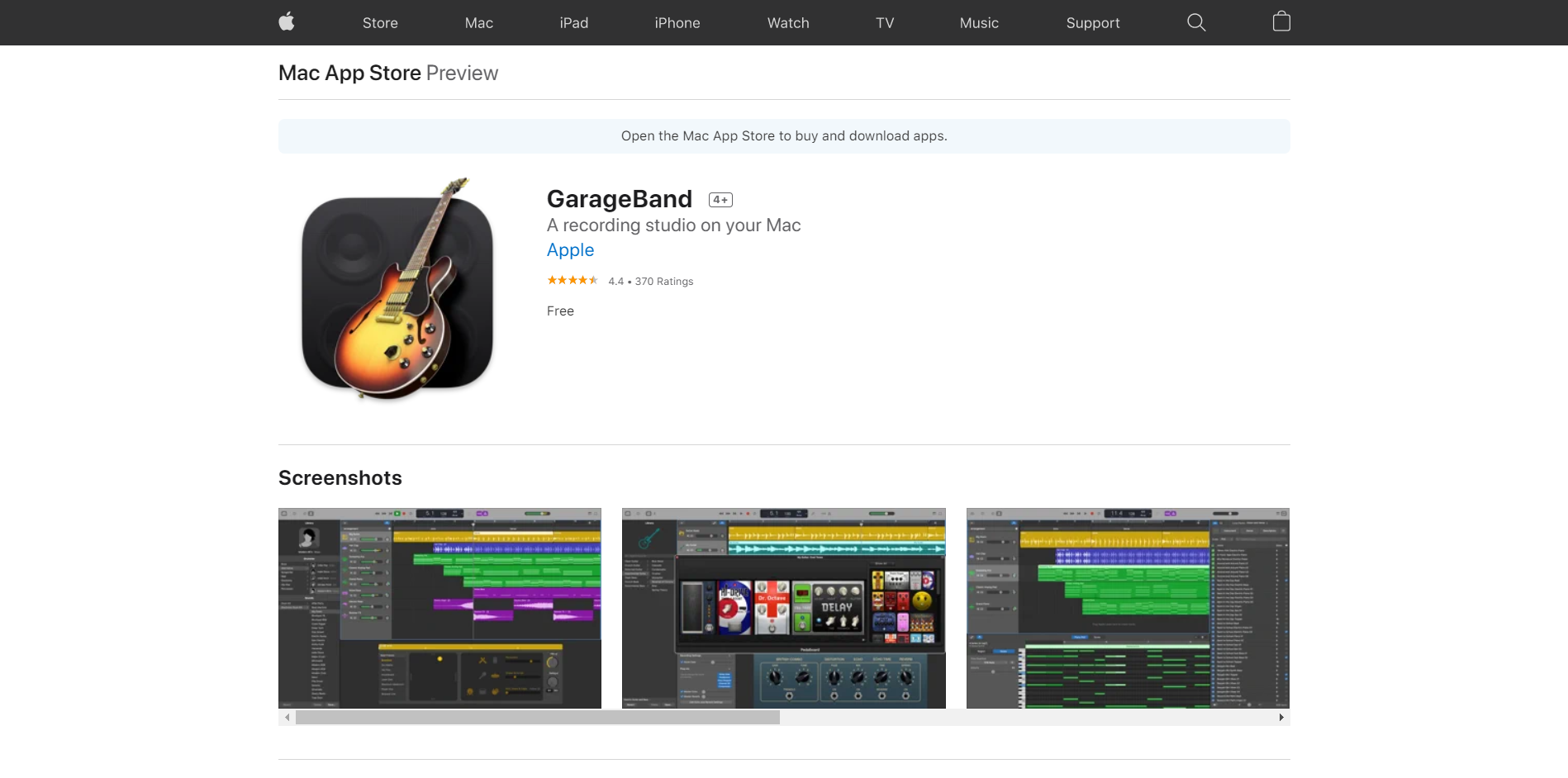 GarageBand pricing page