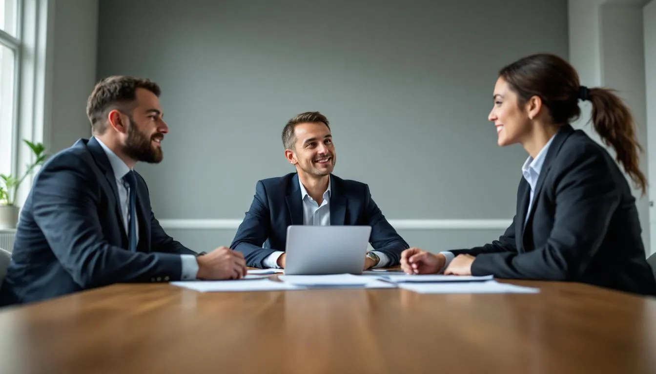 In der Besprechung diskutieren Vorgesetzte und Mitarbeiterin einen Wiedereingliederungsplan, um die Rückkehr nach einer krankheitsbedingten Abwesenheit zu planen. Dabei werden Aspekte der Betriebsvereinbarung und mögliche Maßnahmen zur Unterstützung des Mitarbeiters im Arbeitsprozess besprochen.