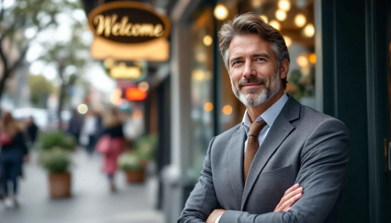 A confident small business owner stands proudly in front of their shop, showcasing the success achieved through secured business loans and effective use of collateral for a business loan. Their demeanor reflects the positive impact of leveraging business assets for growth and financial health.