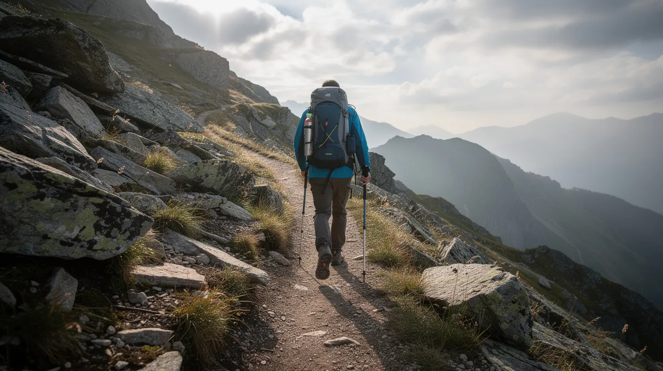 A person is hiking alone on a mountain trail, surrounded by lush greenery and rocky terrain, symbolizing a journey of self-discovery and personal growth. The serene environment reflects the importance of maintaining healthy relationships and emotional well-being as one navigates through life's challenges.