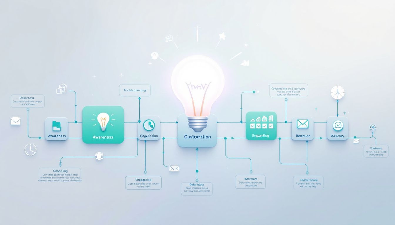 A flowchart illustrating the customer journey and engagement stages.