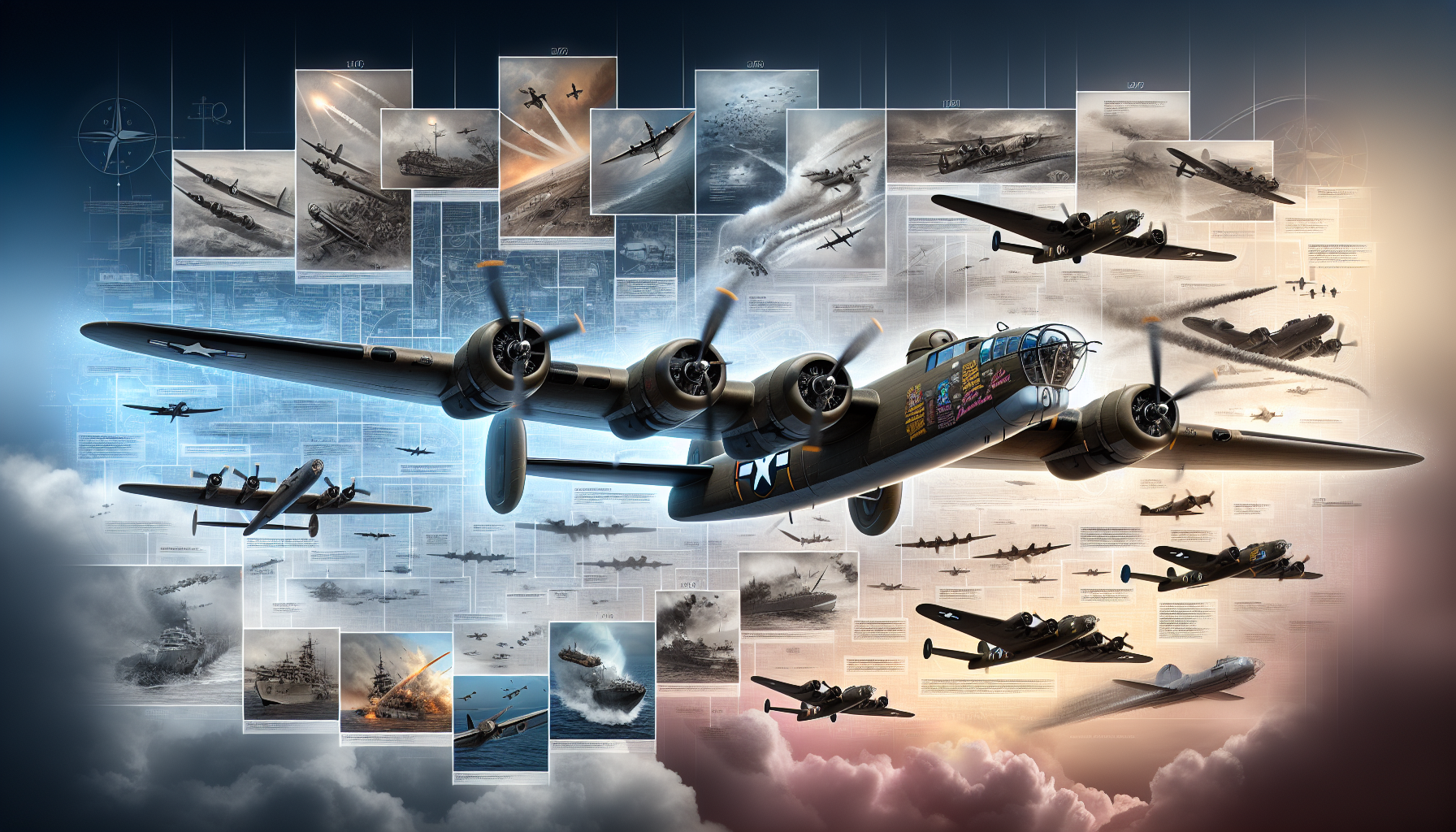 Illustration depicting the legacy of the B-24 bomber in aviation history.