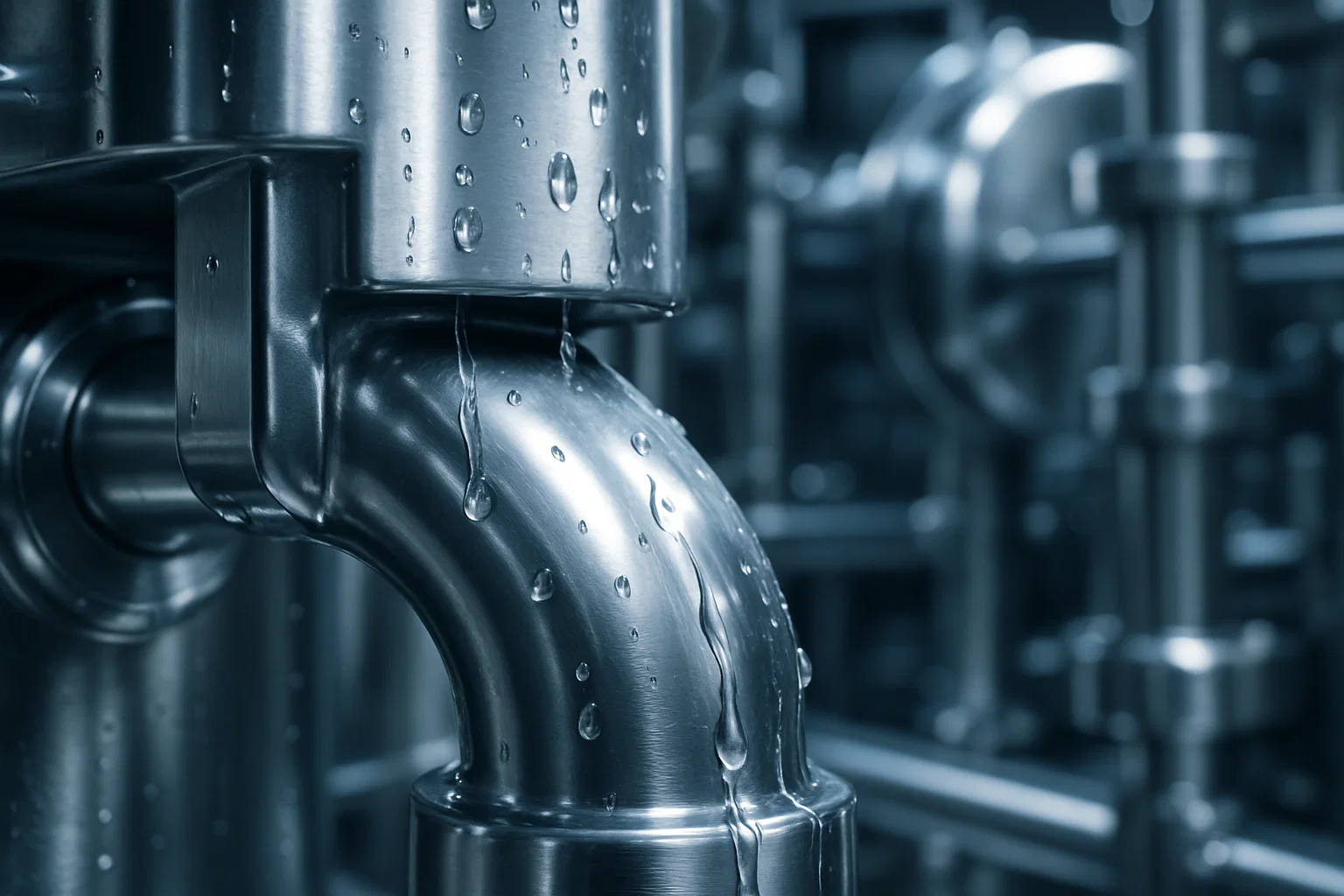 Close-up of stainless steel surfaces showing hygiene and corrosion resistance.