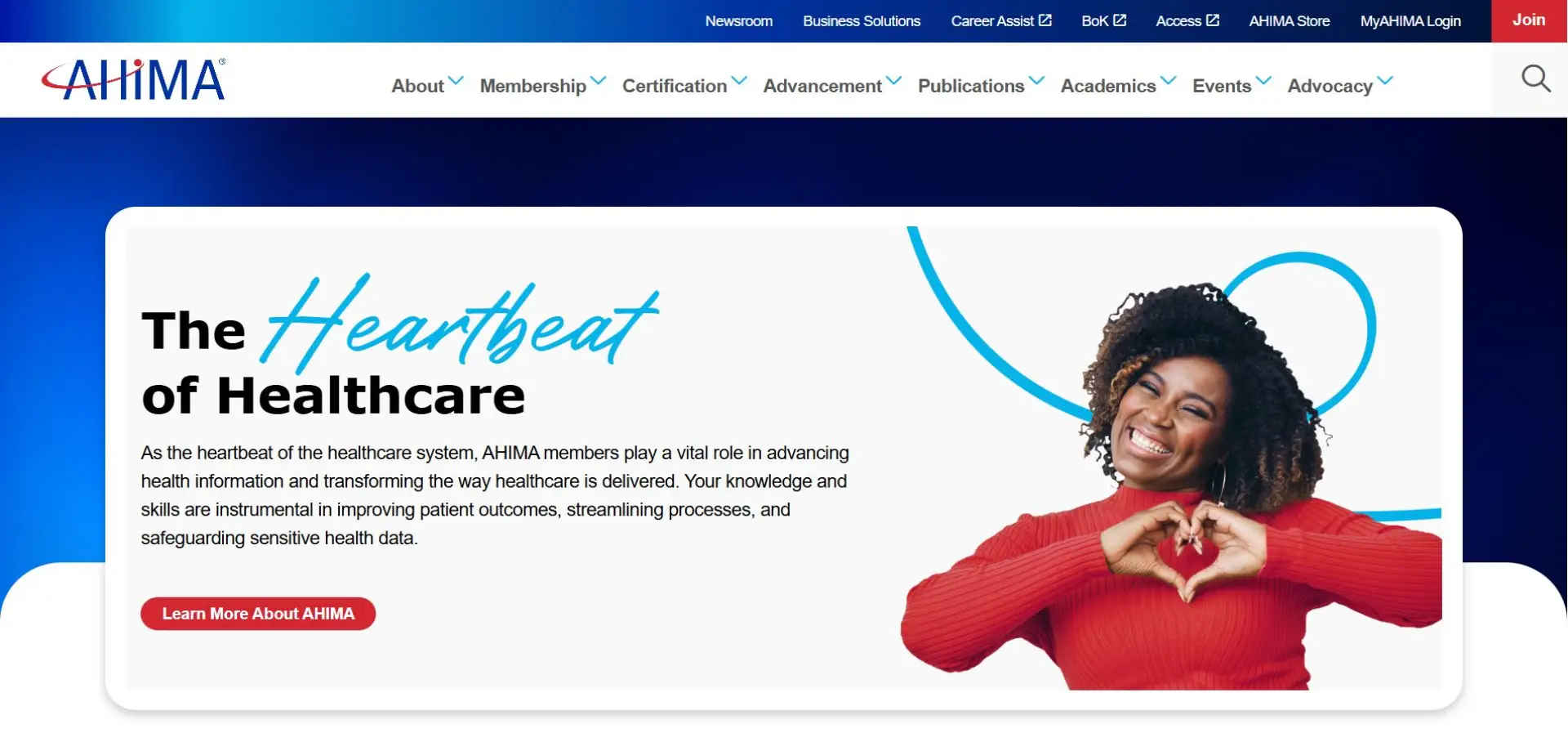Homepage of AHIMA website
