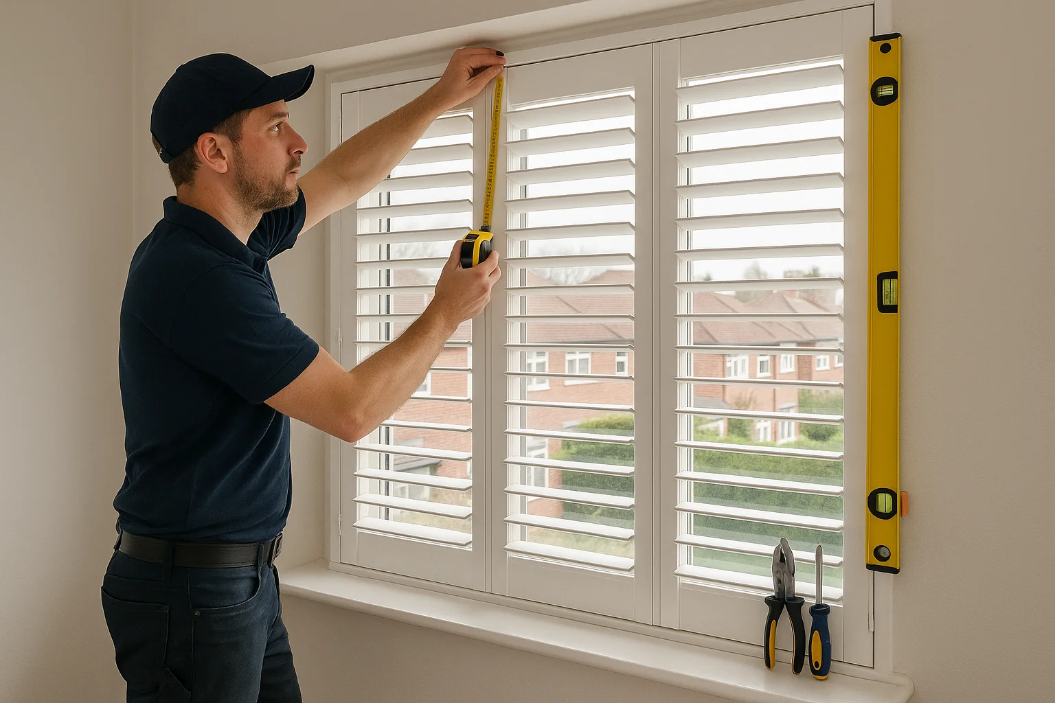 "Expert measuring and fitting shutters in a Stockport home"