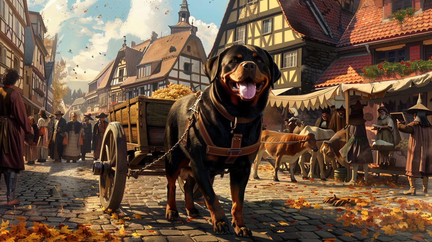 An AI image highlighting the historic role of the Rottweiler in Germany