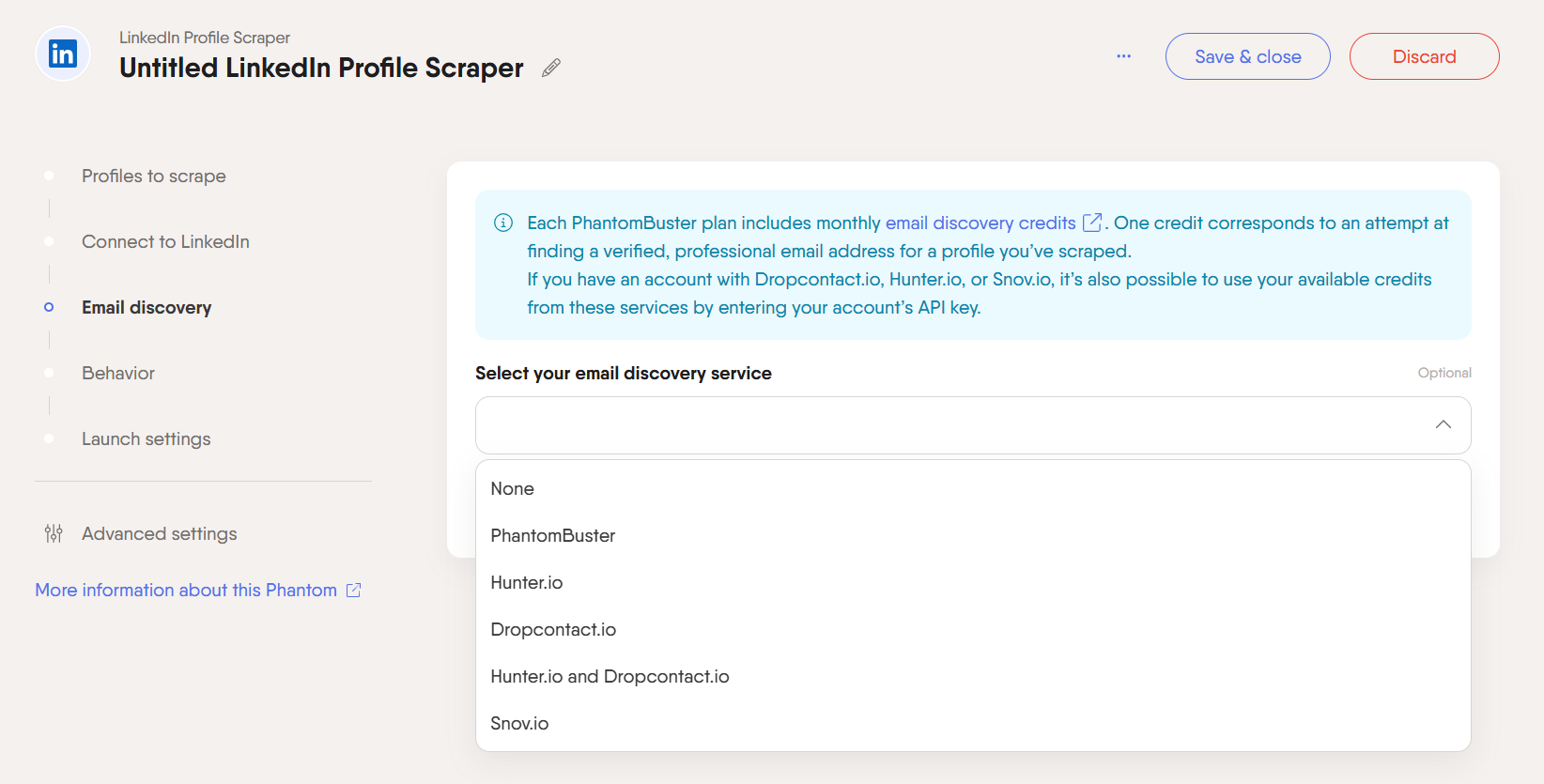 Email waterfall enrichment in PhantomBuster