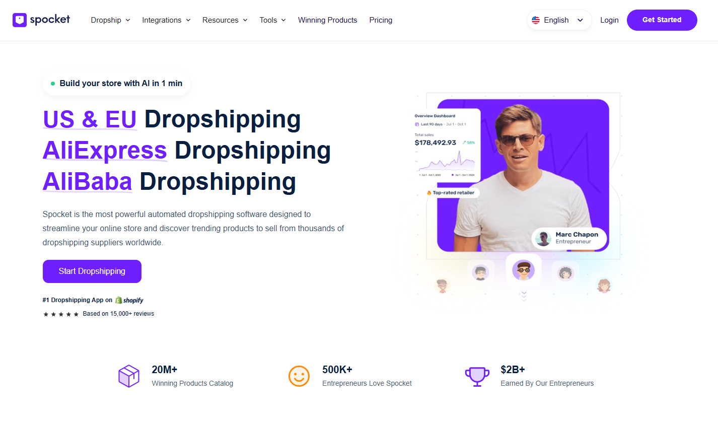 spocket landing page screenshot