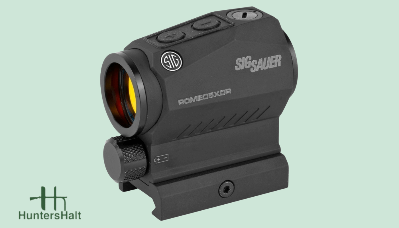 picture of a sig romeo 5 red dot sight with green background