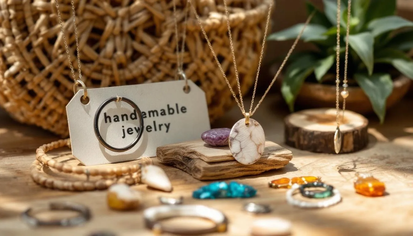 This image showcases a stunning collection of handcrafted jewellery featuring unique pieces made from recycled silver and precious metals. The artisan jewellery includes beautiful earrings, bracelets, and necklaces that highlight traditional techniques and craftsmanship, making them perfect gifts for any celebration.