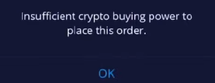 Prompt after trying to buy crypto with 0 buying power. 