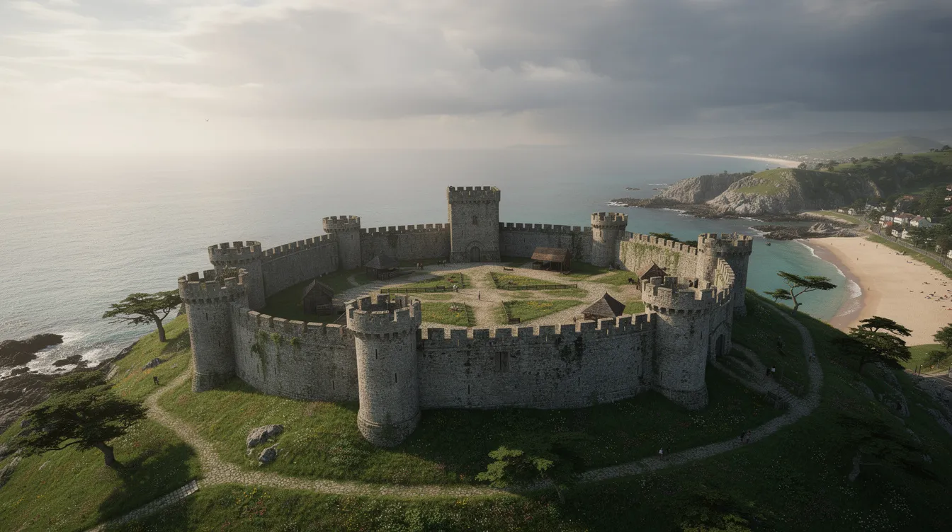 Die kreisrunde mittelalterliche Burg thront majestätisch auf einem grünen Hügel und bietet einen atemberaubenden Blick auf die glitzernde Meeresbucht. Diese historische Festung ist ein bedeutendes Wahrzeichen in der Umgebung von Palma de Mallorca und ein beliebtes Ziel für Touristen, die die Geschichte und Architektur der Insel erkunden möchten.