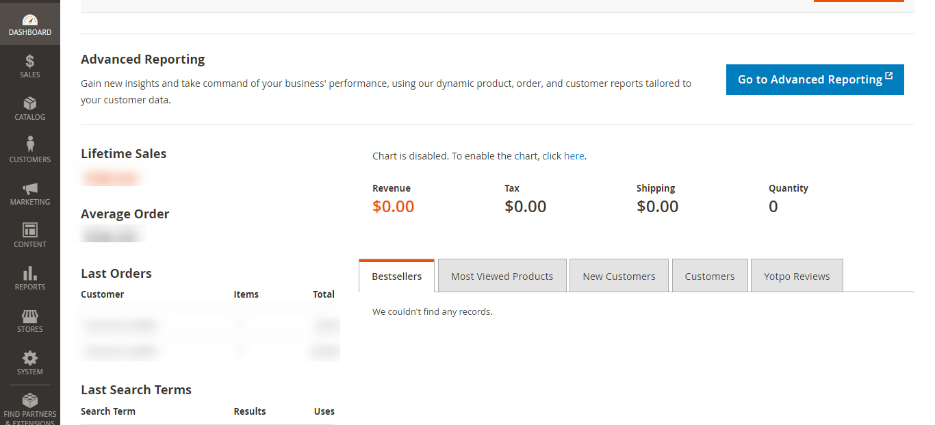 Adobe Commerce dashboard screenshot