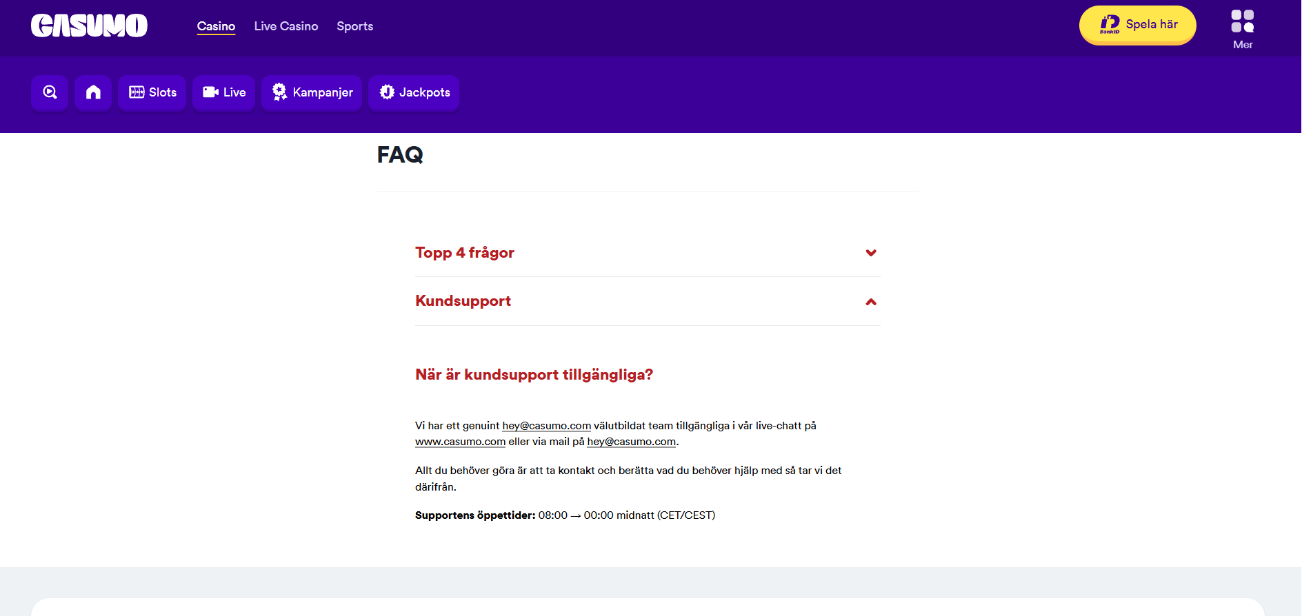 Kundtjänst hos Casumo