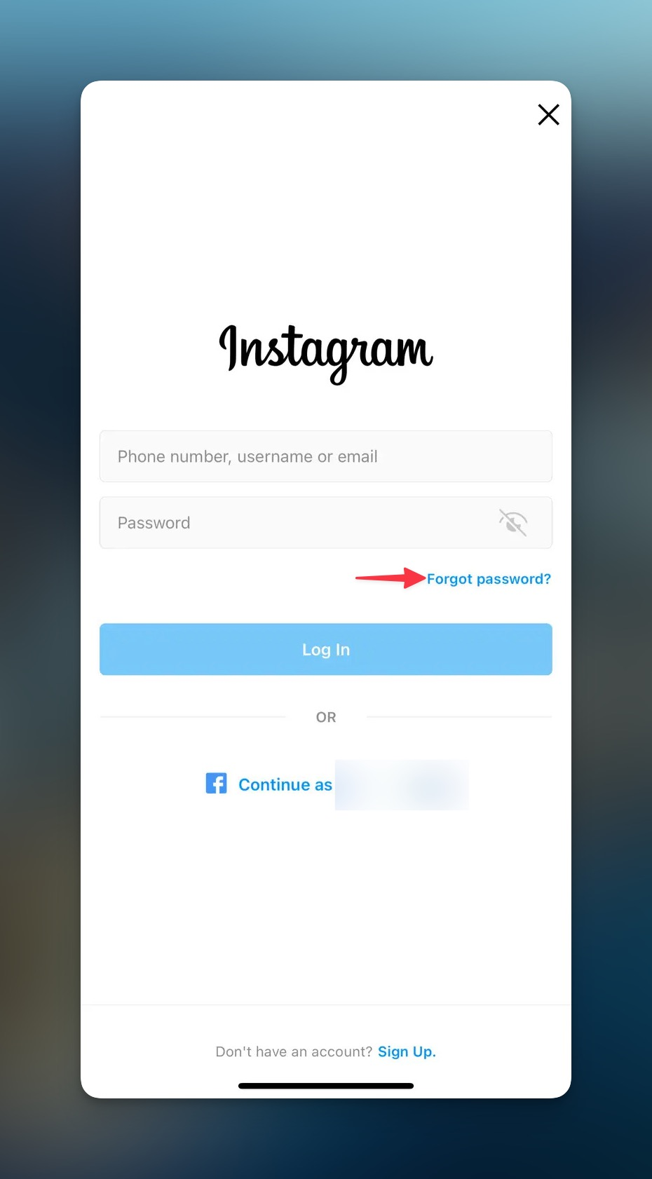 Remote.tools shows the login screen of Instagram to use forgot password to recover Instagram account