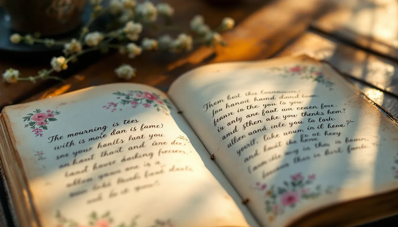 Ein Notizbuch mit handgeschriebenen Trauersprüchen, die von einem Enkel für seinen Opa verfasst wurden.