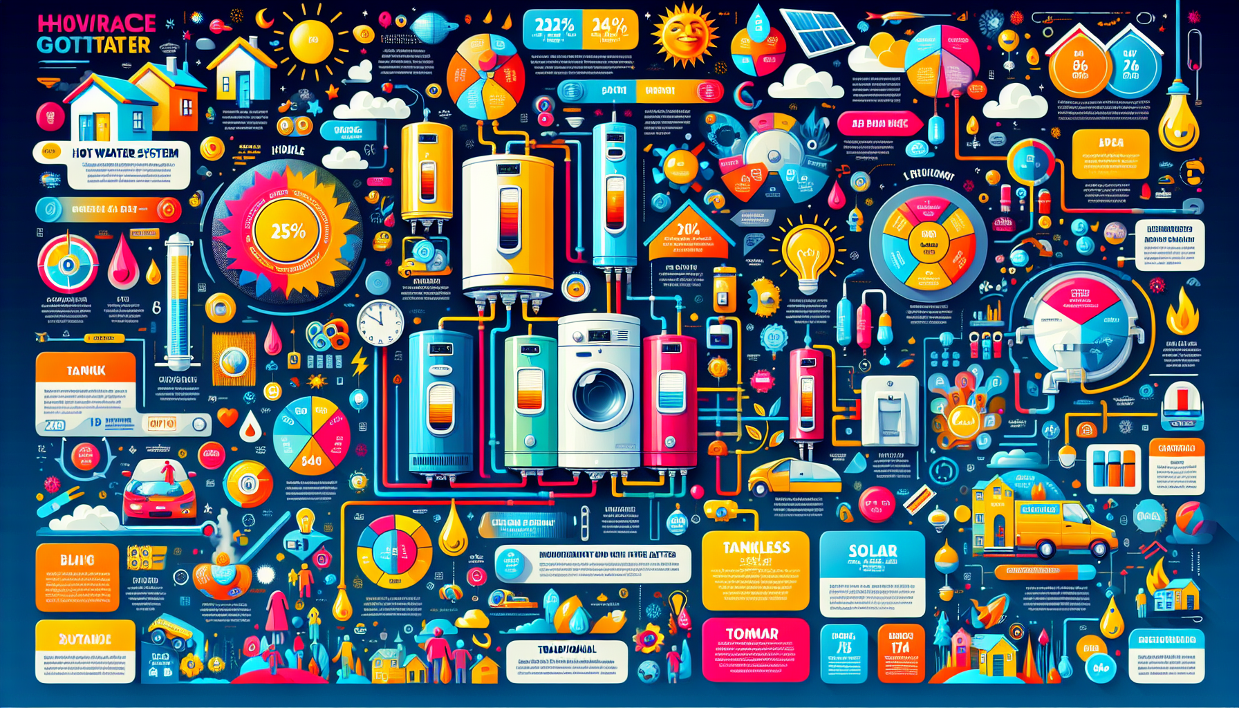An infographic comparing the features of different hot water systems for home use.
