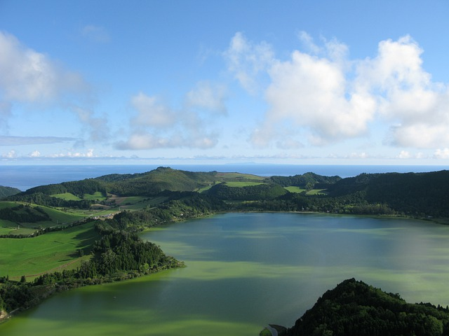 azores, lake, green